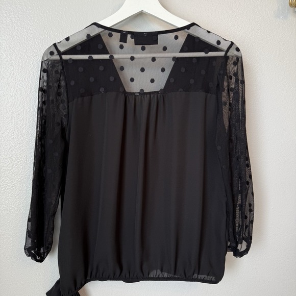 New York &‎ Company 7th Ave Women XS Mesh Polla Dot 3/4 Sleeve Black Blouse Top - Picture 6 of 9